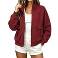thumbnail image 4 of Ghalytn Women's Fleece Lined Full Zip Jacket, Stand Collar Drop Shoulder Cargo Pocket Casual Outerwear, 4 of 6