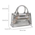 thumbnail image 2 of Bolso de mano de moda para mujer bolso de mano brillante de Color sólido bolso diario de cuero PU para exteriores, 2 of 9
