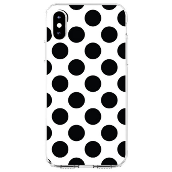 DistinctInk Clear Shockproof Hybrid Case for iPhone X / XS (5.8" Screen) - TPU Bumper, Acrylic Back, Tempered Glass Screen Protector - Black & White Polka Dots