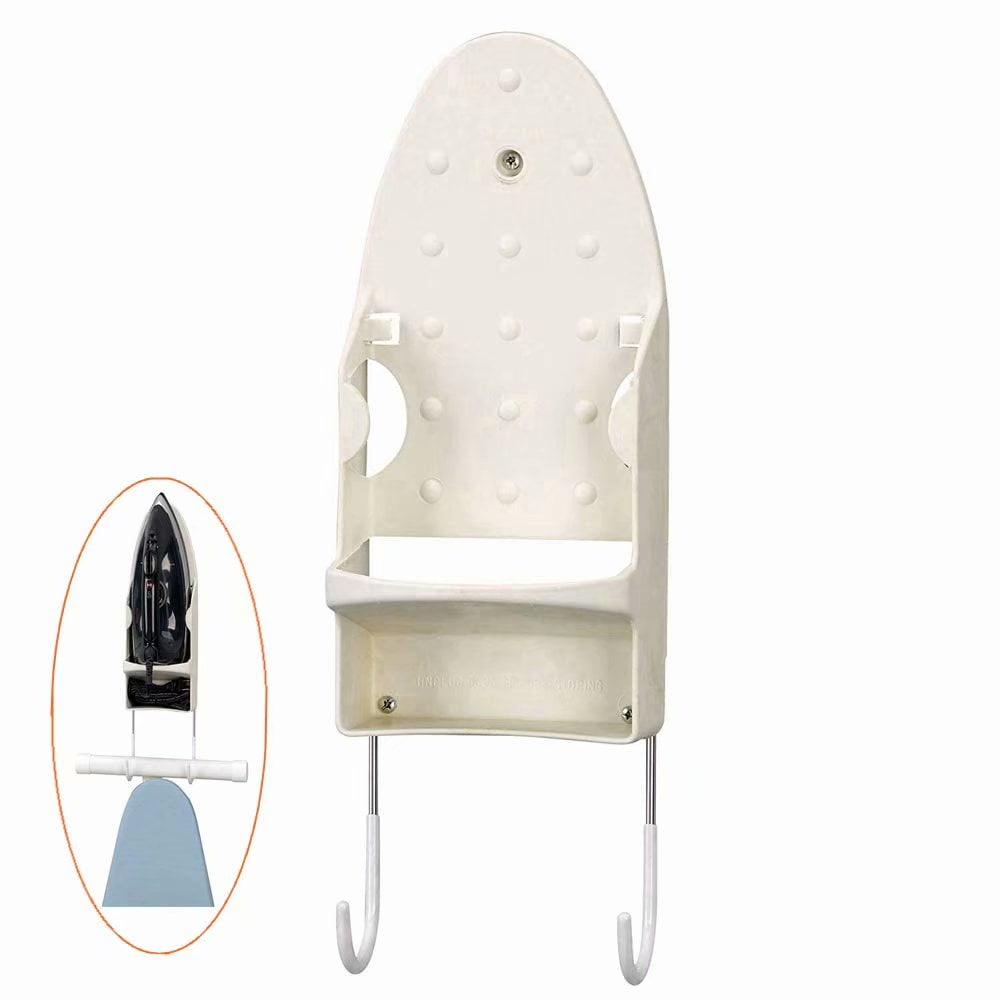 Ironing Board Hanger Wall Mount Iron and Ironing Board Wall Mount with Shelf Iron Holder with Wood Base Storage Basket and Removable Hooks for Home Laundry Room Accessories Brown Metal 