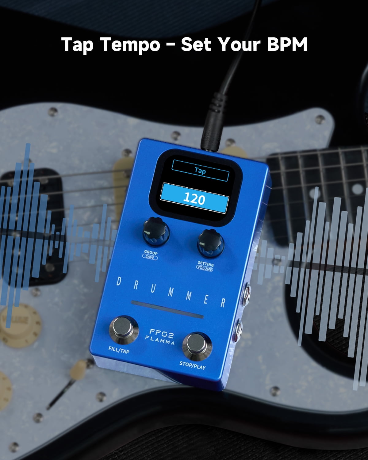 FLAMMA FF02 Drum Machine Guitar Pedal - 121 Drum Grooves, 11 Music Genres, Tap Tempo, Customizable Rhythms, Stereo I/O for Live & Studio Use