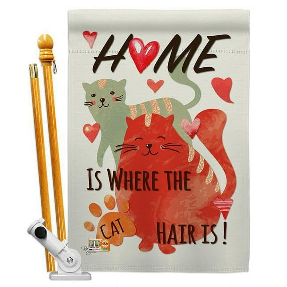 Breeze Decor BD-PT-HS-110078-IP-BO-D-US15-BD 28 x 40 in. Furry Cat Nature Pets Impressions Decorative Vertical Double Sided House Flag Set & Pole Bracket Hardware