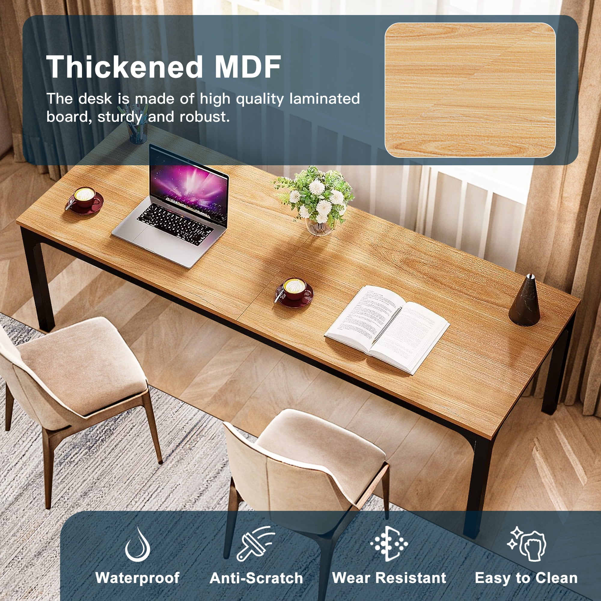 Demi Bonn 78" Farmhouse Dining Table, Wood Rustic Kitchen Table for 8 People, Large Rectangular Dinner Table for Dining Room, Home Office, Living Room Furniture, Beige