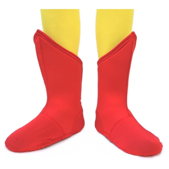 Child Superhero Boot Tops Shoe Covers Red Costume Accessory Super Hero Heroine Kids Dress Up Boys Girls Unisex One Size Polyester Witty Emporium