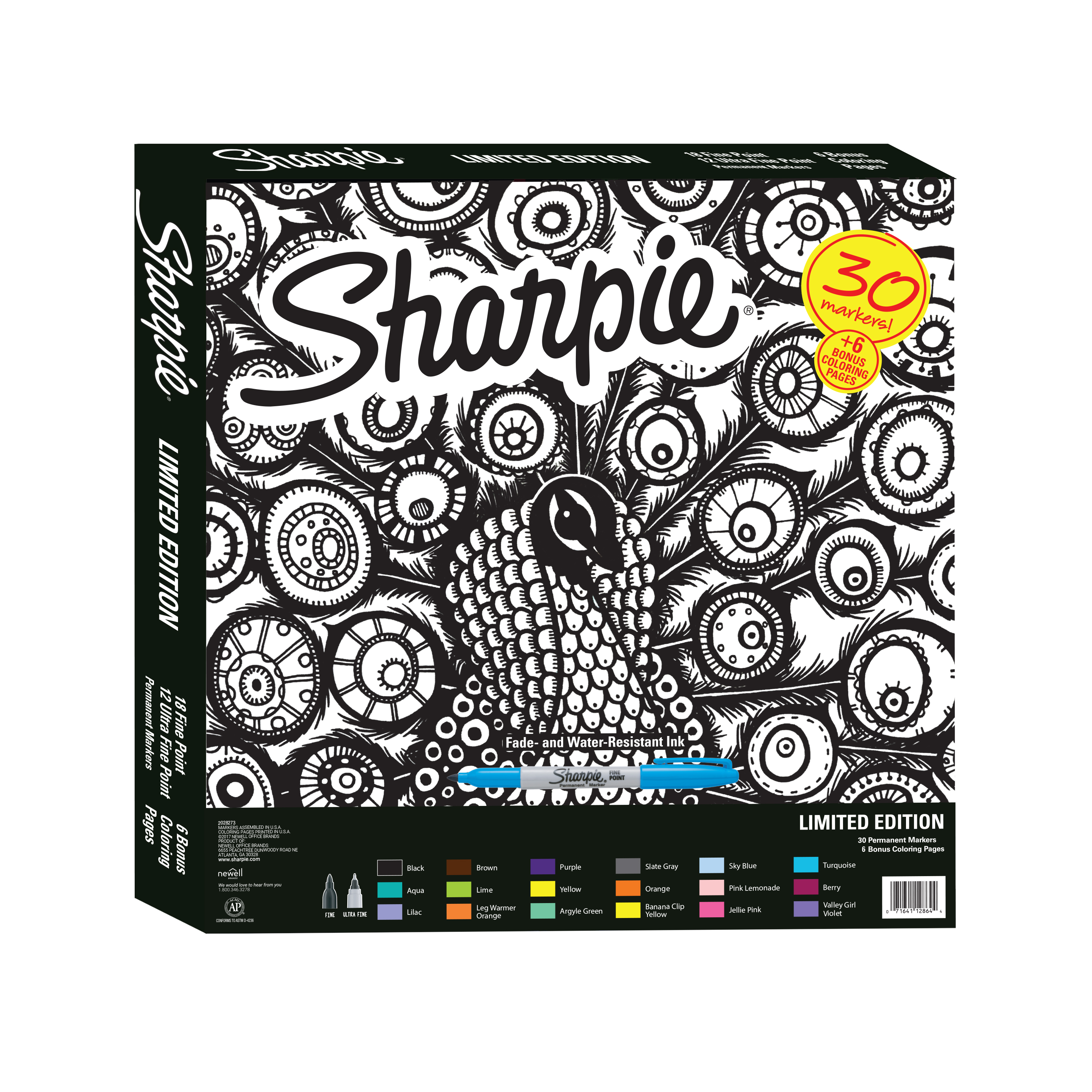 Sharpie Permanent Marker Limited Edition Set, Exclusive Color Assortment, plus 6 Bonus Coloring Sheets, 36 Count - image 3 of 9