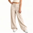 thumbnail image 7 of Girls Casual Pants Corduroy High Waist Beige Pants Wide Leg Loose Lounge Pants Girls Pants 5-6 Years, 7 of 7
