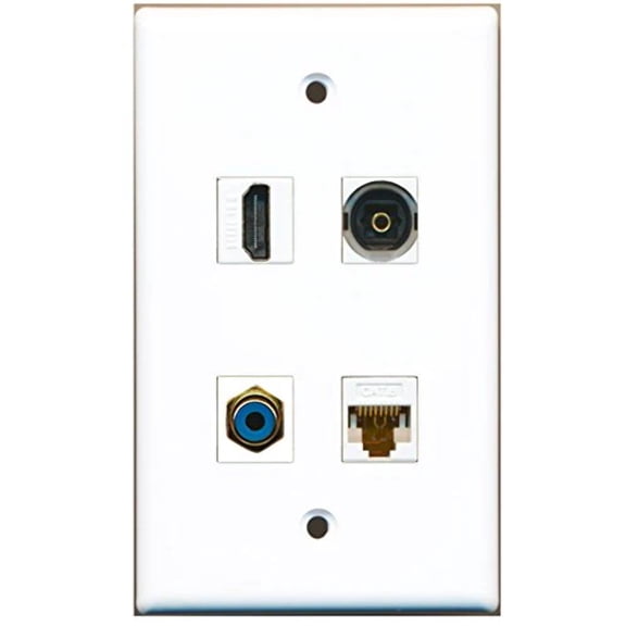 RiteAV - 1 Port HDMI 1 Port RCA Blue 1 Port Toslink 1 Port Cat6 Ethernet White Wall Plate
