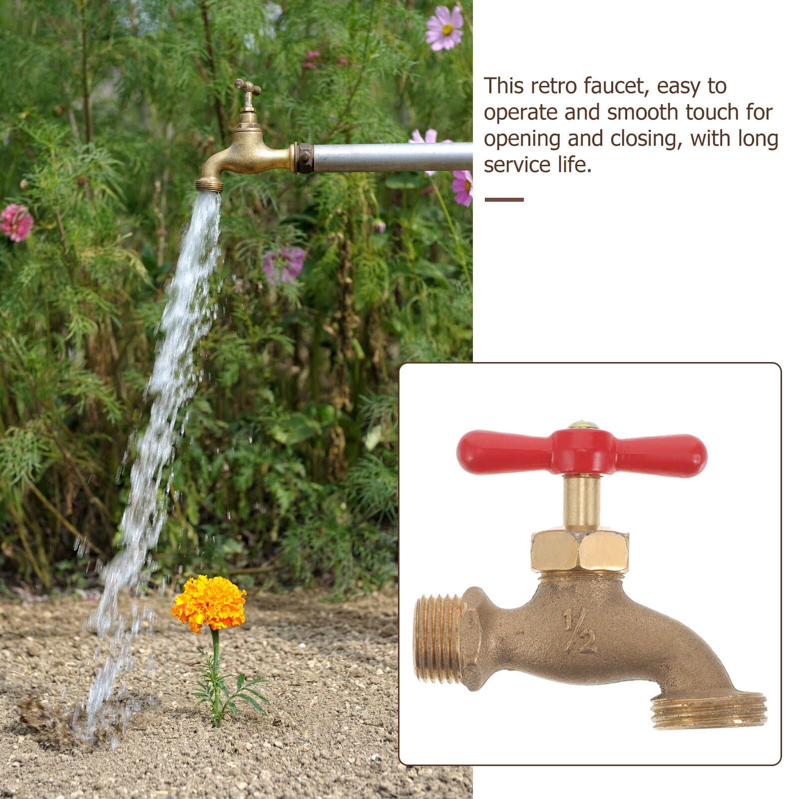 2pcs Brass Outdoor Garden Faucet Bathroom Wall Mount Water Decorative Hose Single Cold Tap NPT 1/2 inch Connection Spigot