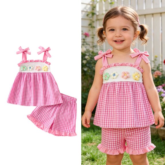 Toddler 2 Piece Sets for Girls Sleeveless Floral Top and Shorts Set Summer Clothes Girls Outfits 12-18 Months