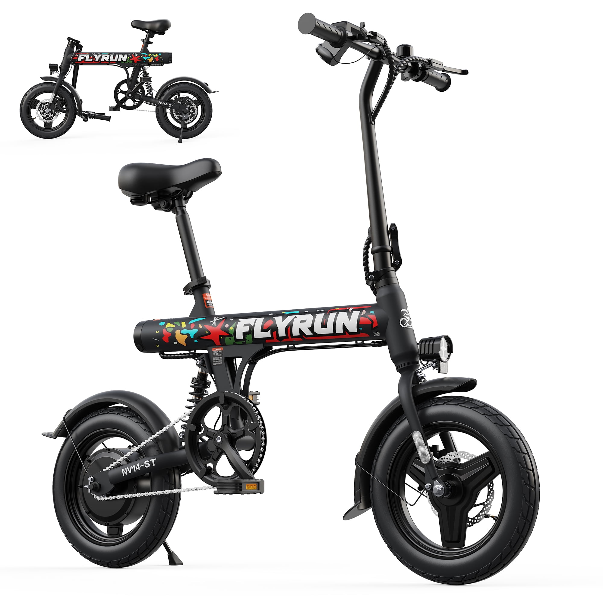 FLYRUN Folding Electric Bike, 14" Ebike for Adults, 500W Peak Motor, 36V 280.8Wh Battery, 25 miles Range,LCD Display,UL2849