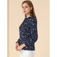 thumbnail image 4 of Blusa floral de gasa Allegra K elegante con volantes y cuello con volantes para mujer Azul marino XL, 4 of 6