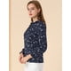 thumbnail image 4 of Blusa floral de gasa elegante Allegra K con volantes y cuello con volantes para mujer Azul marino S, 4 of 6