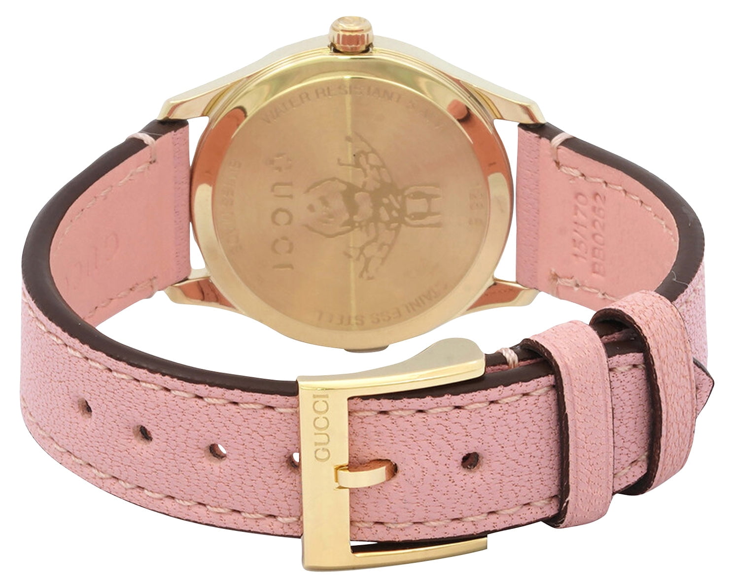 Gucci G-Timeless Yellow Gold PVD Gold Dial Pink Leather Strap