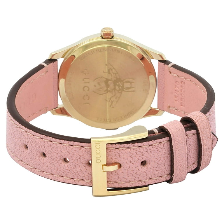Gucci G-Timeless Yellow Gold PVD Gold Dial Pink Leather Strap