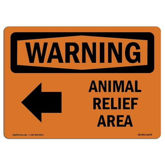 SignMission OS-WS-A-1218-L-11974 12 x 18 in. OSHA Warning Sign - Animal Relief Area Left Arrow with Symbol