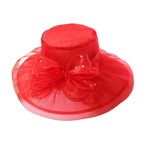 Faux Pearls Flower Decor Organza Bucket Hat Thin Elegant Sun Cap Fashion Accessories