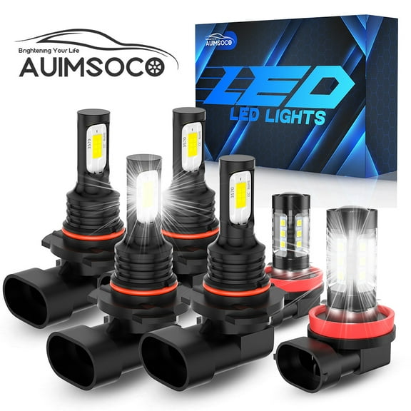 9005 9006 H11 Super White 4000LM LED Headlights Bulbs Combo Kits  For Toyota Matrix 2009-2013 , 6Pcs 6000k High/Low Fog Light, Non-polarity, 50000 Hours Lifespan, Halogen Replacement