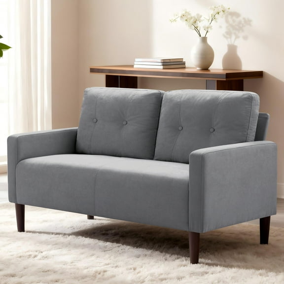 BSHTI 51.2" Modern Loveseat for Small Spaces, Linen Bled Upholstery, Ergonomic Loveseat with Removable Cushions & Solid Wood Legs, Light Gray