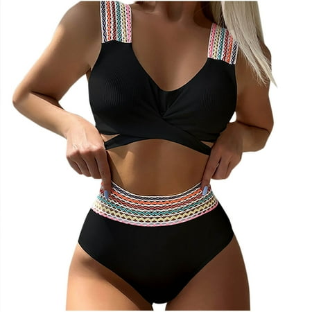 Arnsht Women Bikini Set Soft Comfortable Breathable Conservative Top High Waist Bottom Swimwear Curves Swimsuits Bathing Suits 2025 Black XL