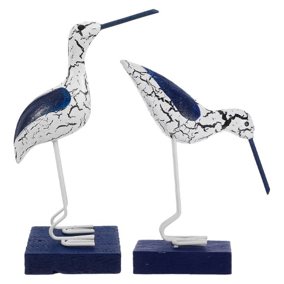 2 Pcs Sculptures de Mouette en Bois Craquelé avec Pieds en Métal Figurines d'Oiseaux Côtiers Sculptées Décoration de Plage Nautique Statue Océan pour Maison Jardin Pelouse