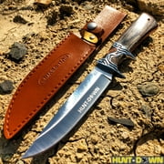 12 Hunt-Down Black/Brown Sporting Knife With Leather Sheath
