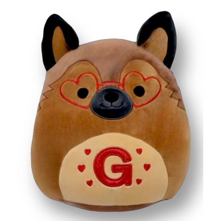 Squishmallows Mario German Shepard - Red Heart Glasses and Red G Monogrammed on Belly 12 Inch - Valentine's Squad Stuffed Animal