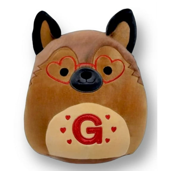 Squishmallows Mario German Shepard - Red Heart Glasses and Red G Monogrammed on Belly 12 Inch - Valentine's Squad Stuffed Animal