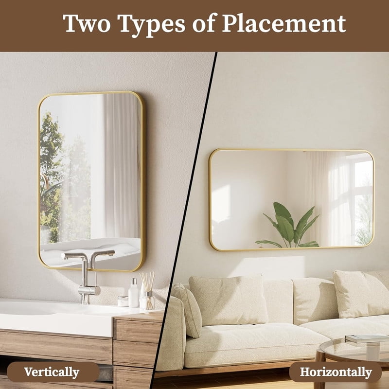 Anyrose 36"x 24" Bathroom Mirror Rectangular Wall Mirror,Gold