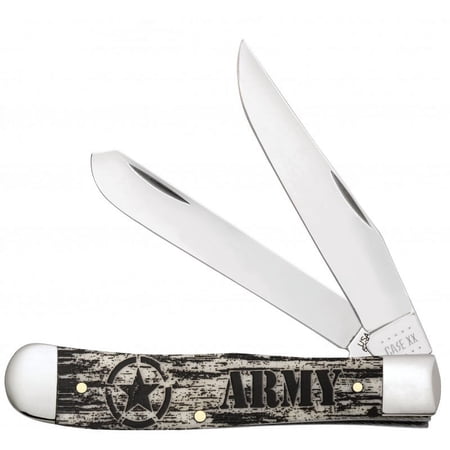 Case XX Knives U.S. Army Logo Etched Natural Bone Trapper Stainless Pocket Knife 15032
