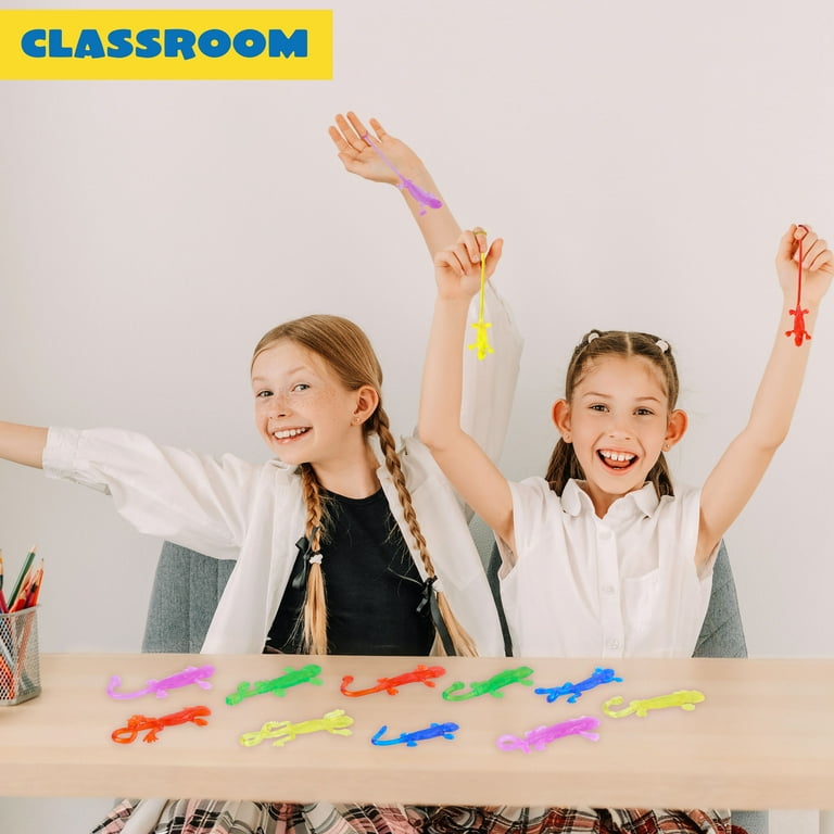 Joyfy 48 Pcs Sticky Lizards Party Favors for Kids 5.71" Stretchy Slappy Hands Climb Wall Animal Fidget Toys Bulk, Treasure Box Toys, Carnival Prizes