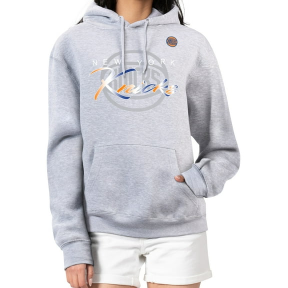 Women's G-III 4Her by Carl Banks Gray New York Knicks Shadow Logo Tri-Blend Fleece Hoodie