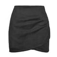 thumbnail image 4 of XIAONU Womens Suede Mini Skirt Soft Draped Trendy Skirts Elegant Casual Party Workout Warp Skirt, 4 of 4