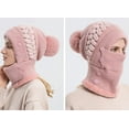 thumbnail image 4 of GRNSHTS Women Winter Beanie Hats One-Piece Fleece Lined Knit Balaclavas Mask Set Skull Neck Circle Scarf Ski Snow Hat Cap with Pompom (A Pink), 4 of 5