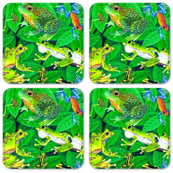 Vinyl Drink Coasters - Set of 4 - Frogs