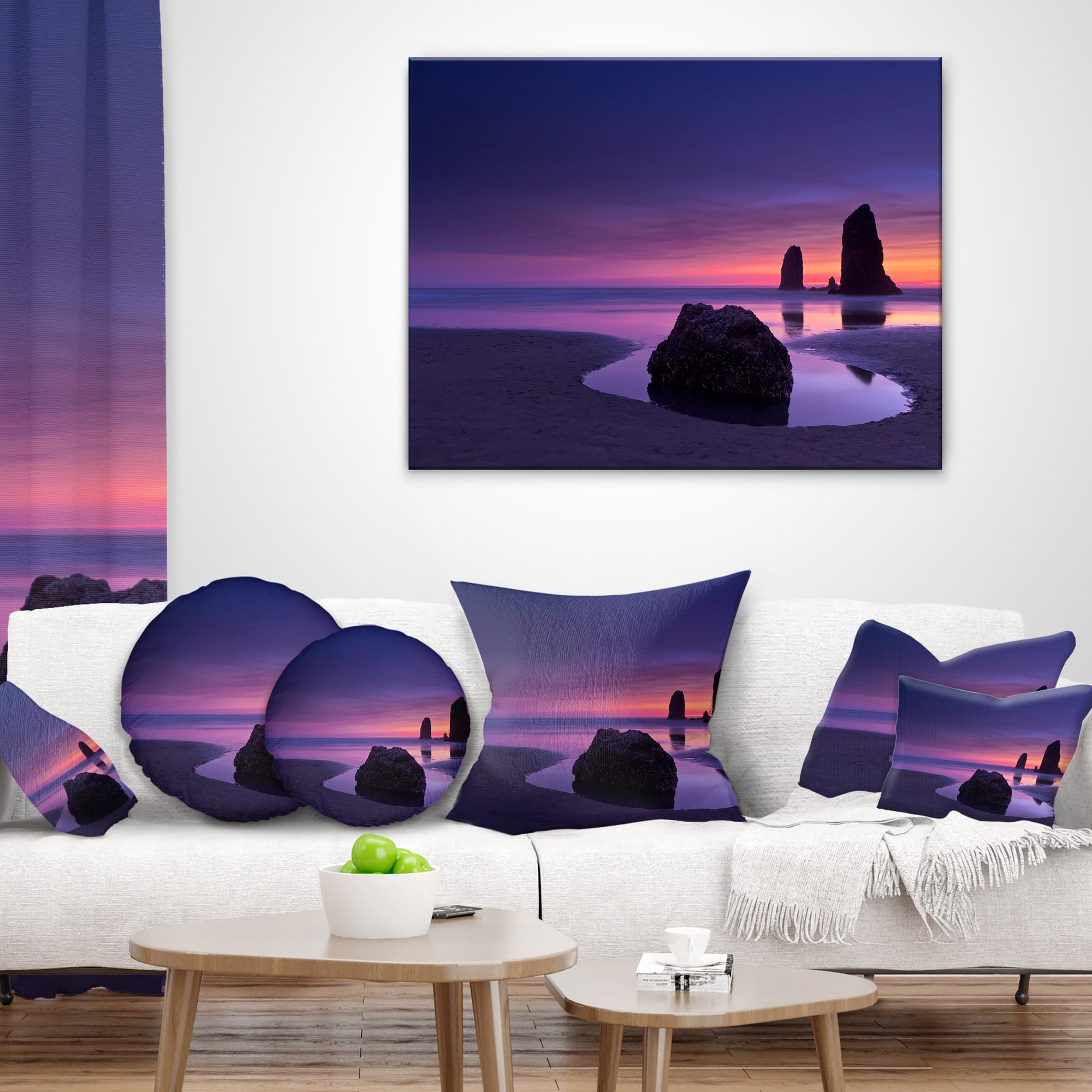 Designart Purple Haystack Rock - Seascape Throw Pillow - 18x18