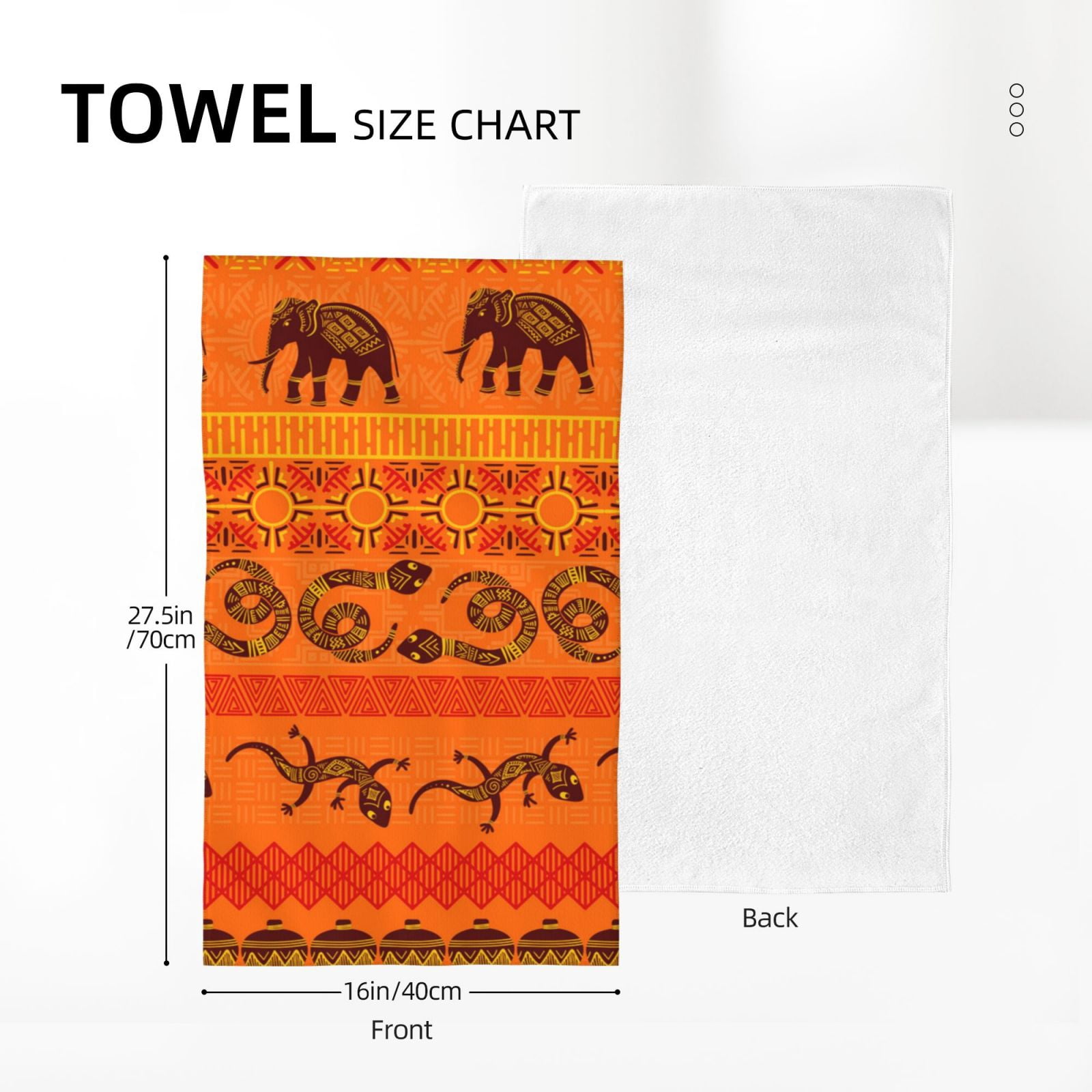 Tribal Ethnic Elephant African Geometric Lizard 27.5" x 16" Ultra Soft Hand Towel, Face Wash Cloth for Bathroom, Gym, Travel, Pool