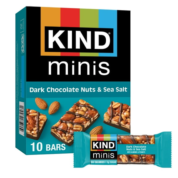 KIND Minis Gluten Free Dark Chocolate Nuts & Sea Salt Snack Bars, 0.7 oz, 10 Ct