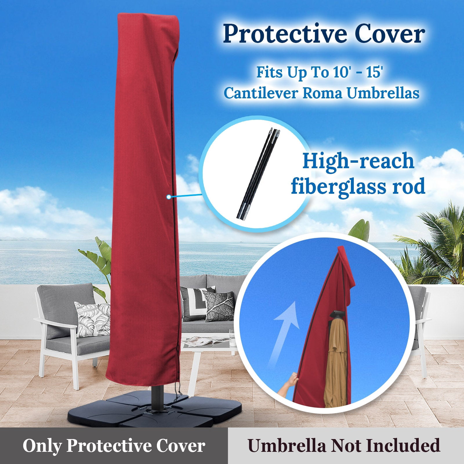 ALUVIERA 10-15ft Patio Cantilever Roma Off-set Umbrella Protect Cover
