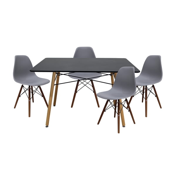 Set Comedor Mundo In Oslo Melamina 120cm Negro 4 Sillas Gris Nogal Minimalista