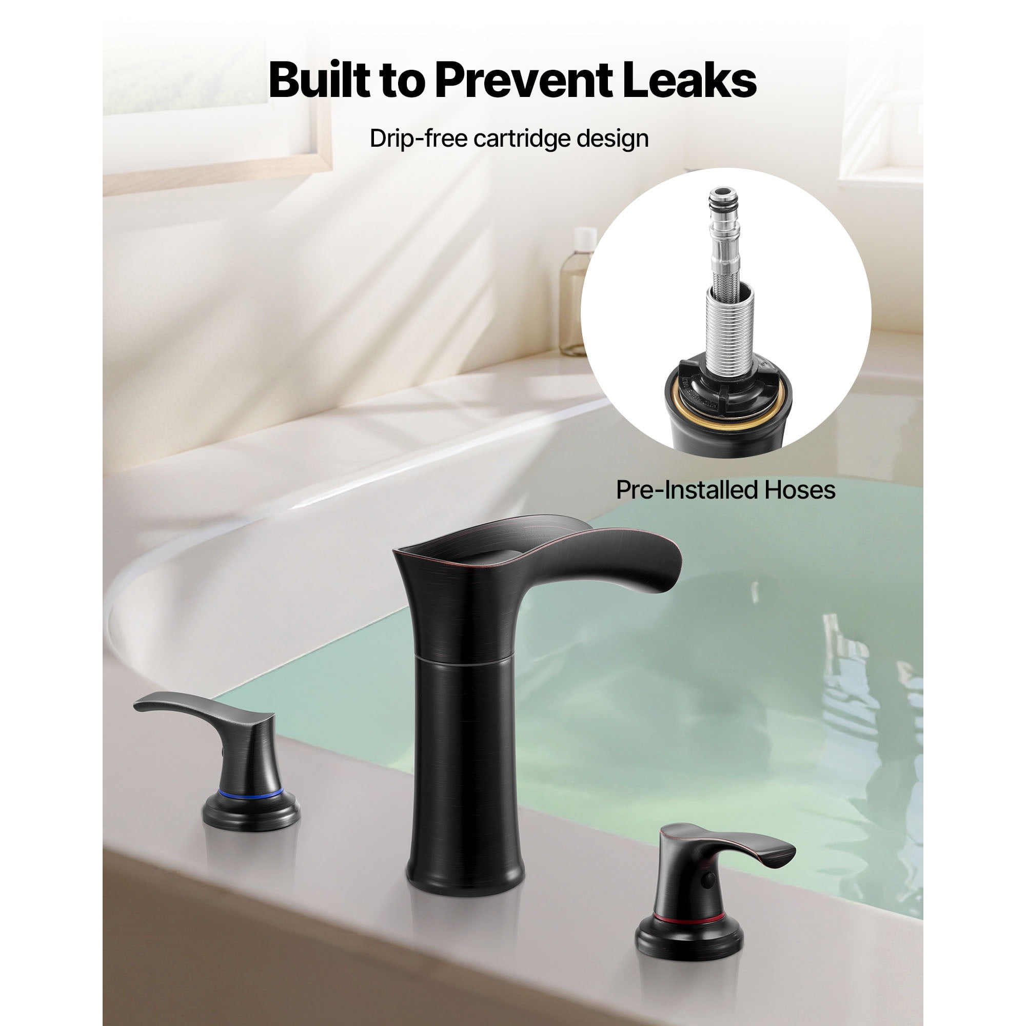 KFFKFF Roman Tub Faucet, 3-Hole Waterfall Bathtub Fixture,Zinc Alloy Bath Faucet Set with Dual Handles, Deck-Mounted Tub Faucet for Washing Pets, Baby Care, and Adult Bathing,Oil-Rubbed Bronze Finish