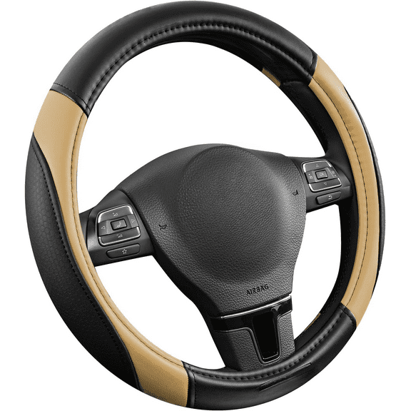 Steering Wheel Cover – Universal Fit 14.5"–15" Steering Wheel Cover, Anti-Slip Grip, Breathable Leather, All-Season Protection, Interior Upgrade for Cars, Trucks, SUVs - Beige