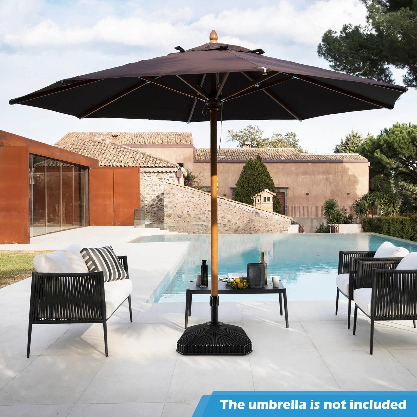 Costway 17.5" Square Umbrella Base with Refillable Reservoir for Water & Sand for Poolside