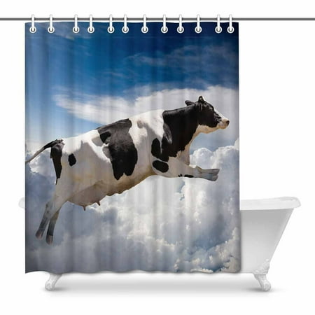 Mkhert A Super Dairy Cow Flying Over Clouds Waterproof Shower Mkhert A Super Dairy Cow Flying Over Clouds Waterproof Shower Curtain Decor Fabric Bathroom Set 66x72 Inch