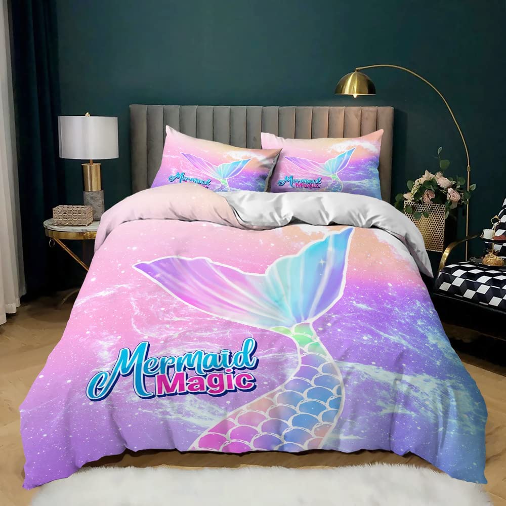 QIBAIDAN Color Scale Marine Mermaid Duvet Cover Set Beautiful Princess