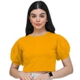 thumbnail image 1 of eloria Women's Casual Blouse Tops, Ruffle Puff Sleeve, Round-Neck Top Color: Yellow | Size: S, 1 of 6