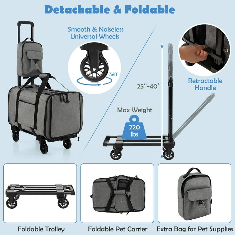 Tangkula Extra Large Portable Folding Cat Soft Crate w/ 4 Lockable Wheels  Cat Carrier