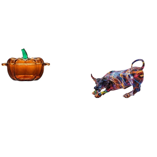 Tapa de plato de dulces de calabaza de vidrio, figuras modernas de toro de resina, tarro de , escultura colorida de Feng Shui de color naranja