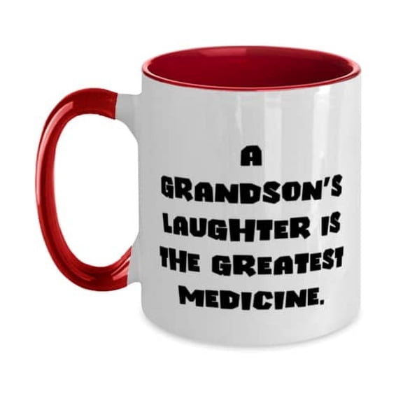 Fun Grandson, A Grandson's Laughter Is The Greatest Medicine, Beautiful Two Tone 11oz Mug For Grandson From Grandfather