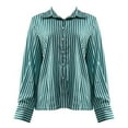 thumbnail image 5 of Breezora Elegant Satin Blouse For Women Long Sleeve Cowl Neck Work Shirt With Vintage Stripe Design Chic Office Top S Size Green, 5 of 7