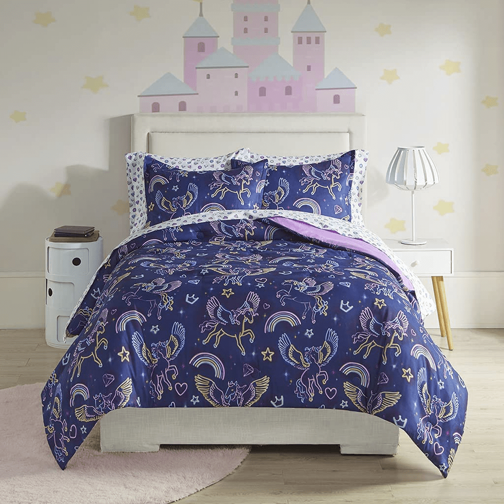 Mi Zone Kids Bed in a Bag Bedding Sets Unicorns Microfiber 5Piece Blue